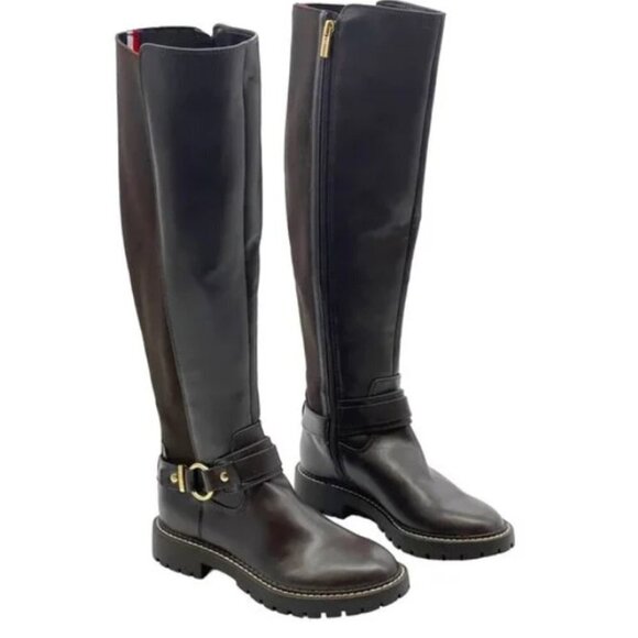 Tommy Hilfiger Jiola Lug Sole Riding Boots BLACK 5.5 NEW Equestrian - Picture 3 of 6